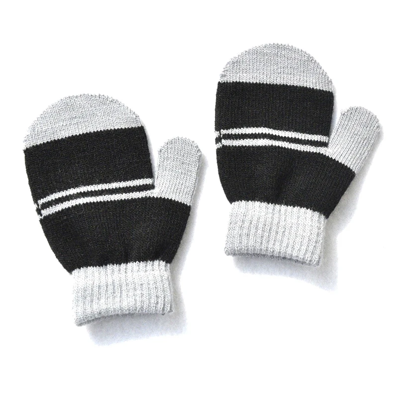 Winter 1-5Y Children Striped Knitted Warm Gloves For Baby Students New Patchwork Mittens Outdoor Knitting Cycling Skiing Gloves