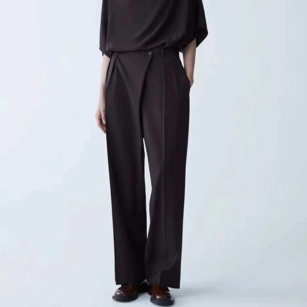 Autumn and Winter New Straight Trousers Soft and Delicate Worsted Wool Asymmetric Placket Suit Trousers Women