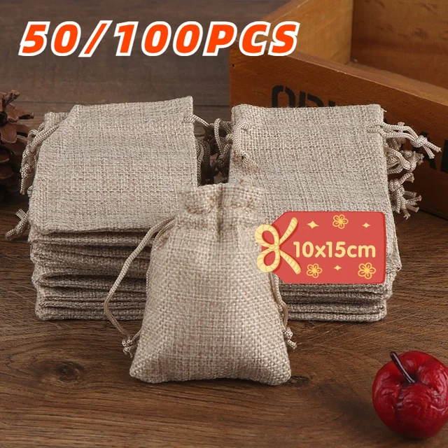 50/100 sztuk 10x15CM/3.94x5.91in sznurek torba jutowa jutowe torby na prezenty DIY Wedding Favor prezent do pakowania cukierków czekolada Jewery