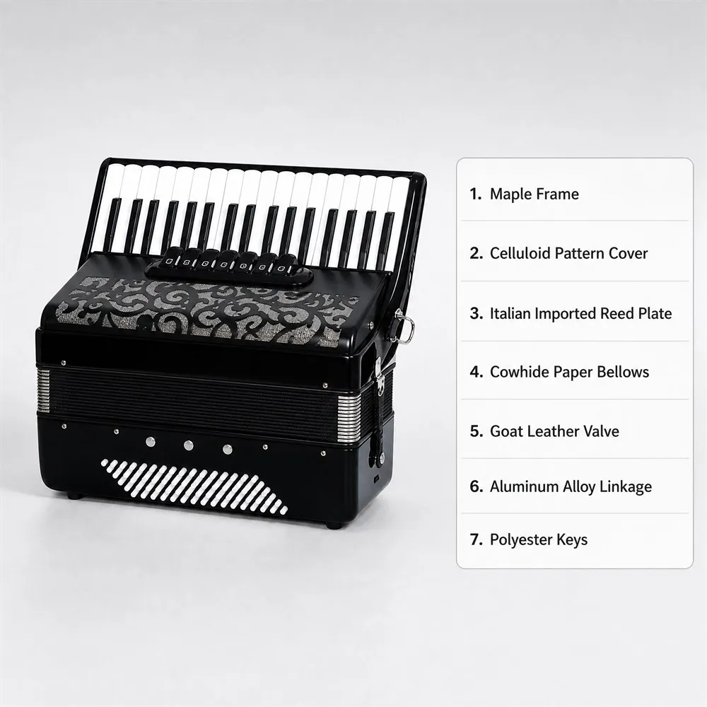 Portable 37K96BS Chromatic Accordion Imported Reeds Carved Panel For Student Grade Exam