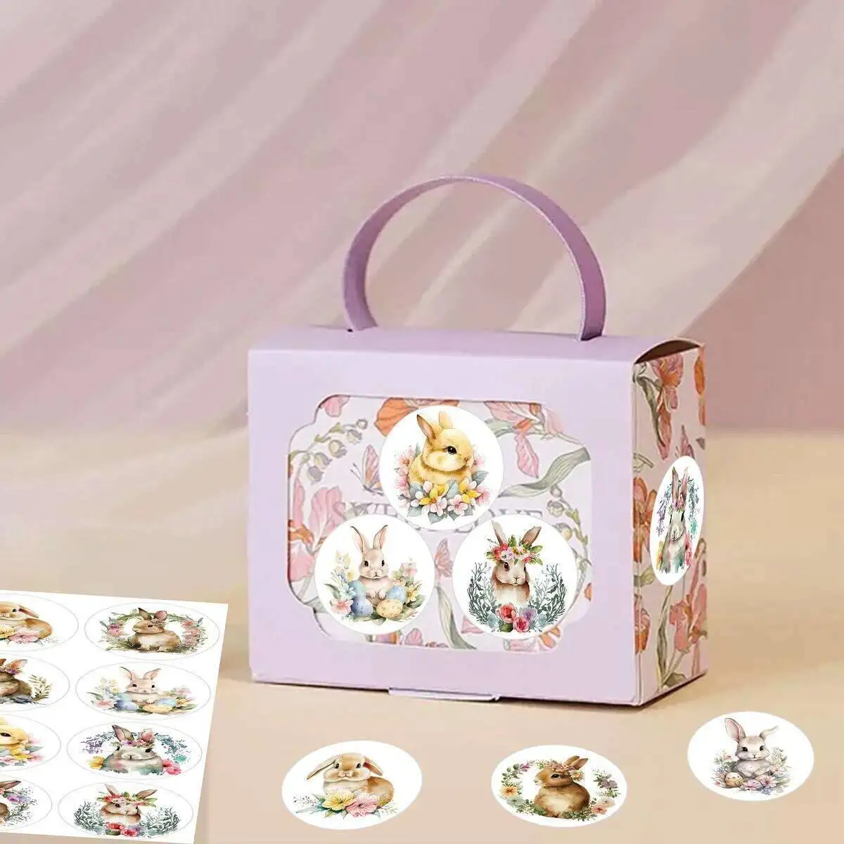 144Pcs Easter Rabbit Stickers Vintage Wreath Bunny Sticker For Happy Easter Home Party Decoration DIY Gifts Wrapping Supply