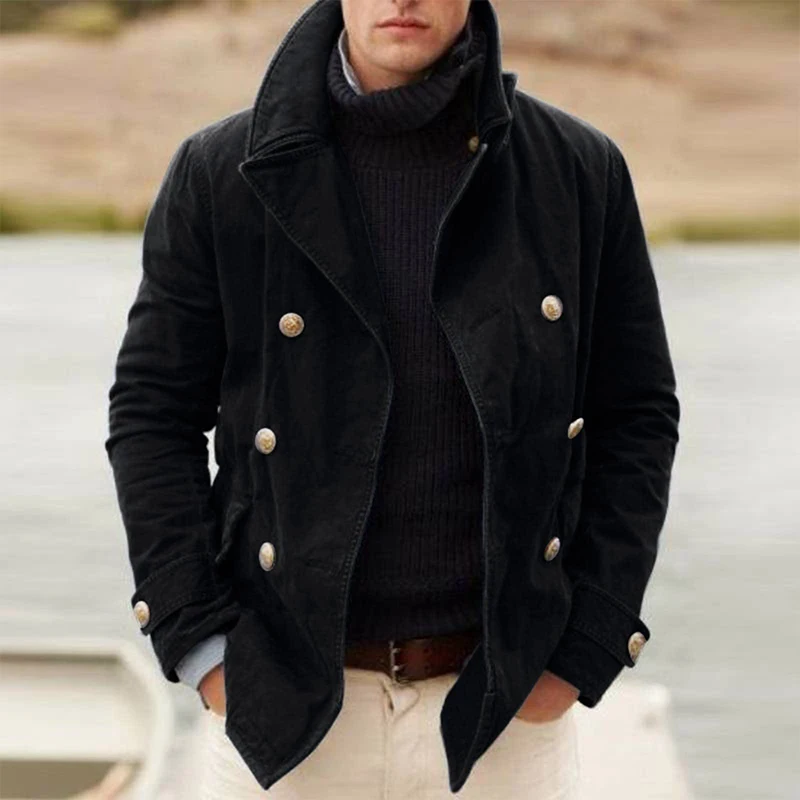 Men Coat Casual Solid Color Long Sleeve Button Down Loose Fit Jackets Winter Open Front Lapel Collar Outwear