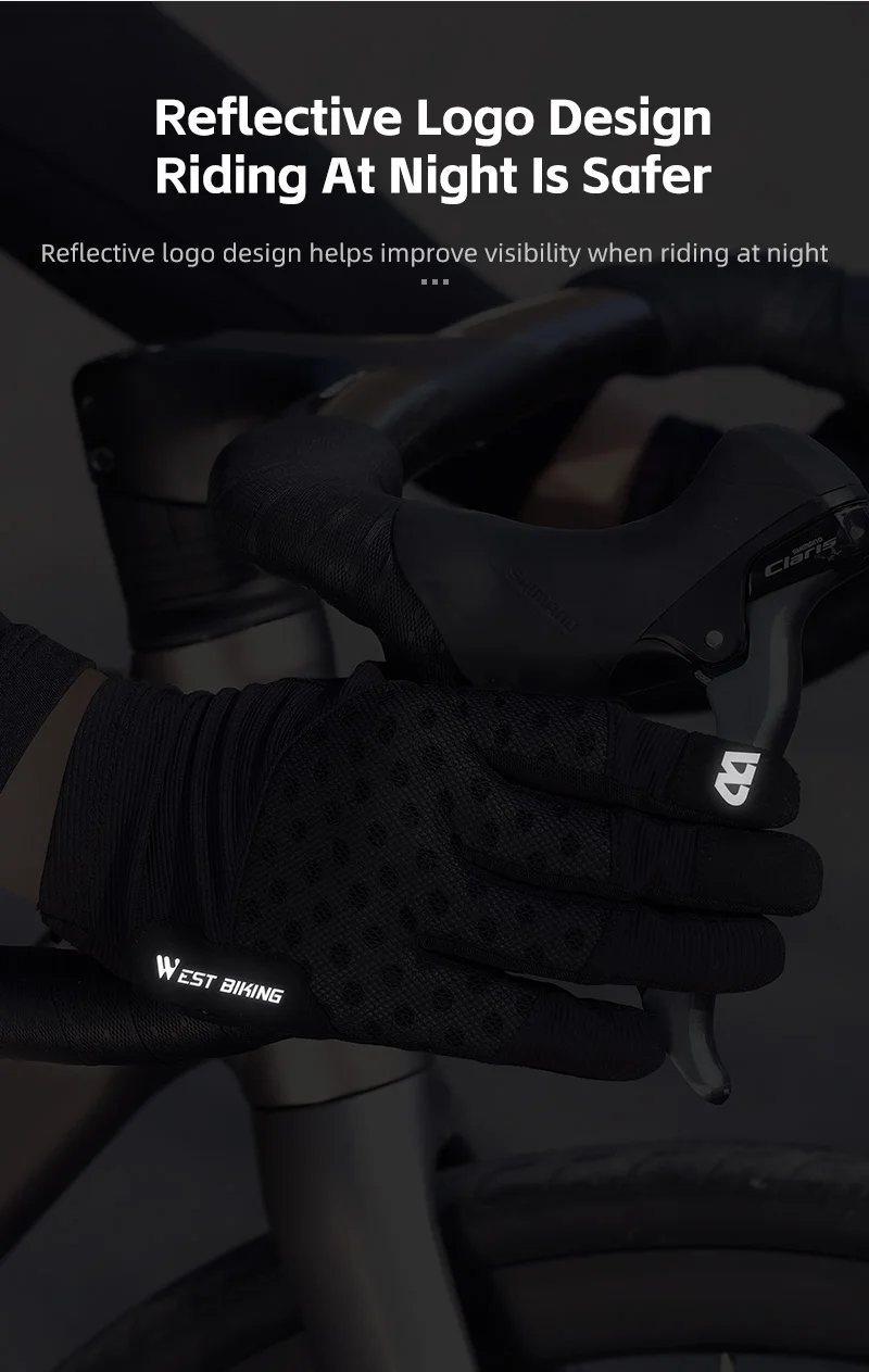 WEST BIKING Fahrradhandschuhe für Herren, atmungsaktiv, mit SBR-Polsterung, stoßdämpfend, mit Touchscreen-Funktion, für Rennrad, Mountainbike, für alle Jahreszeiten, Sport, mit vollen Fingern. – Detail 11