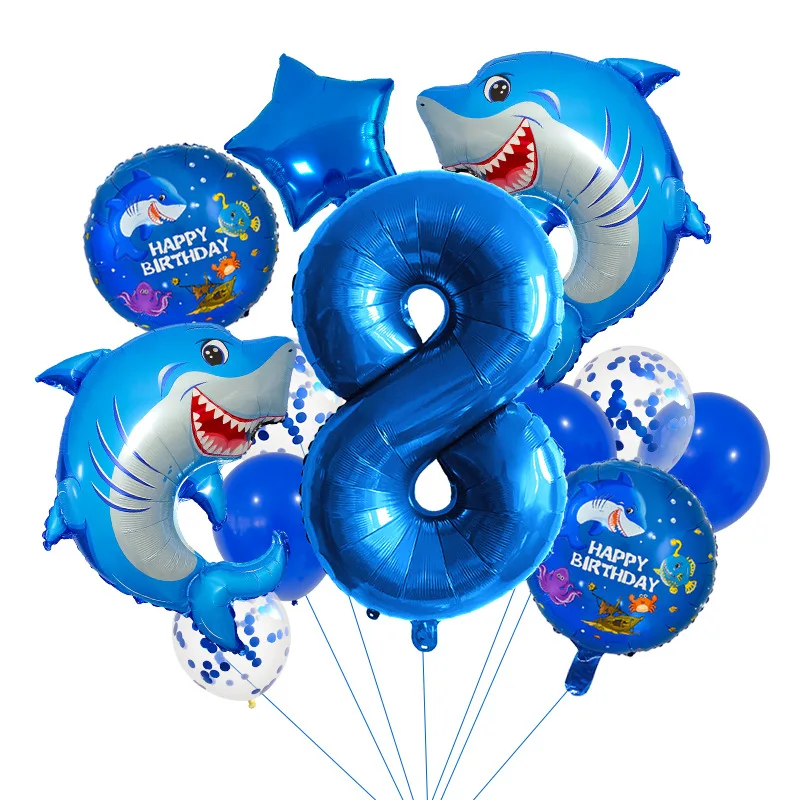 14-teiliges Hai-Themen-Zahlenballon-Set für Jungen-Geburtstagsfeiern, Ozean-Tier-Dekorationsbälle, Familienfoto-Hintergrund-Deko – Detail 9