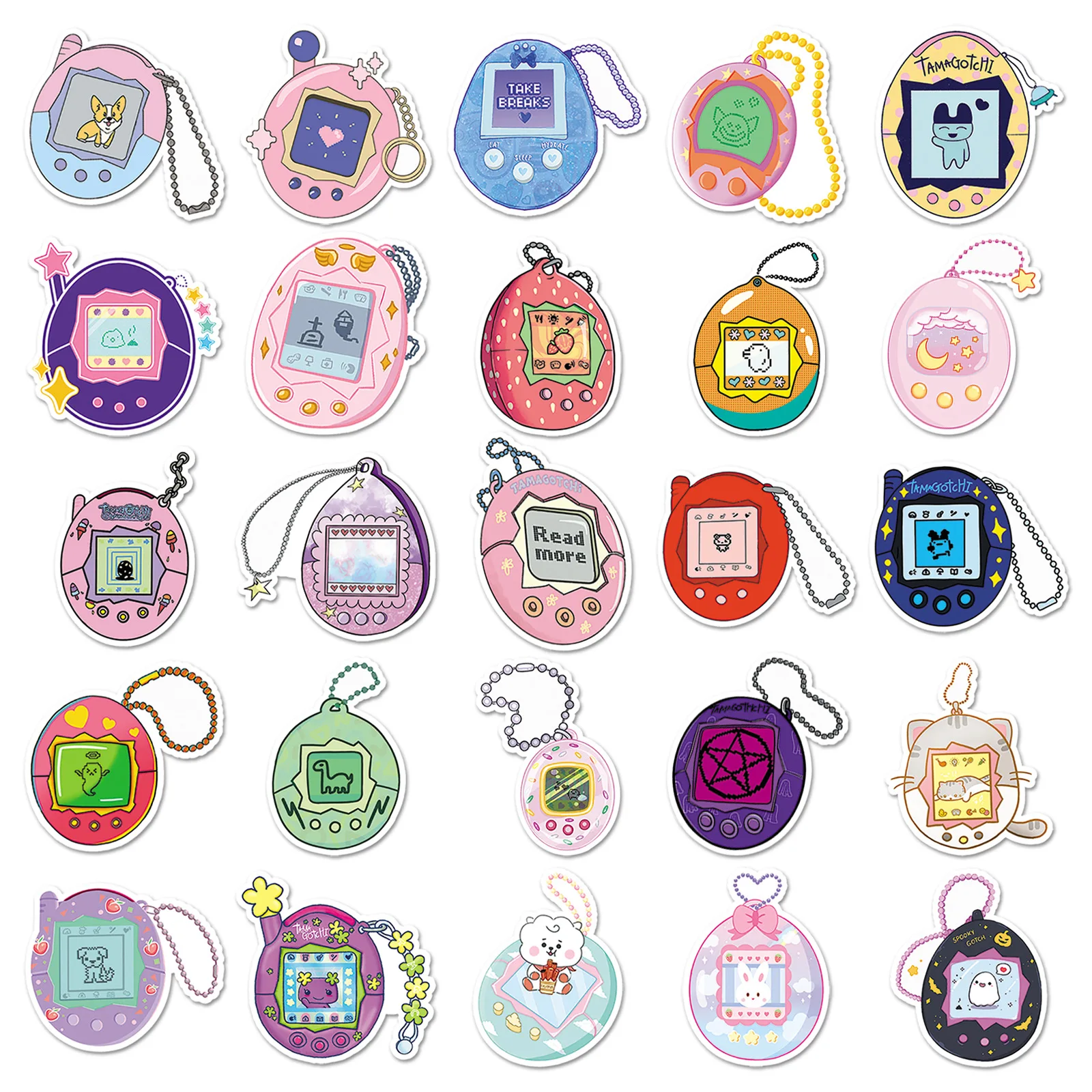 10/50 Uds pegatinas de Tamagotchi pegatina de dibujos animados juguete para niños calcomanías equipaje portátil teléfono coche bicicleta monopatín decoración impermeable