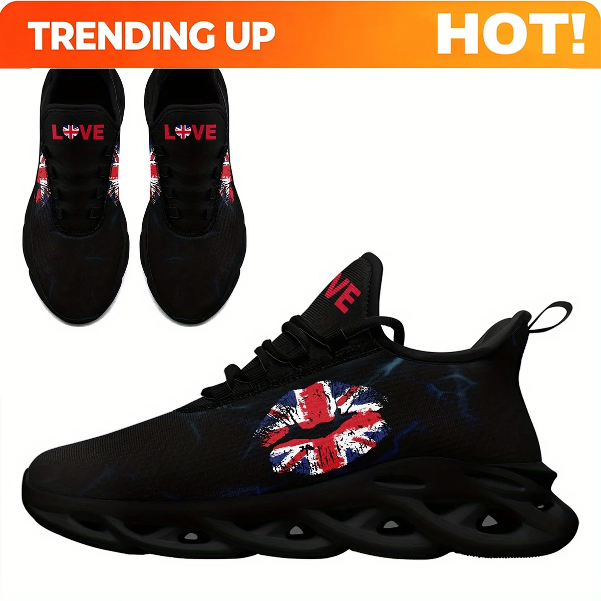 Custom Sneakers Featuring Unique Designs Inspired By The UK Flag And Patterns, Offering A Comfortable And Casual Style With Soft