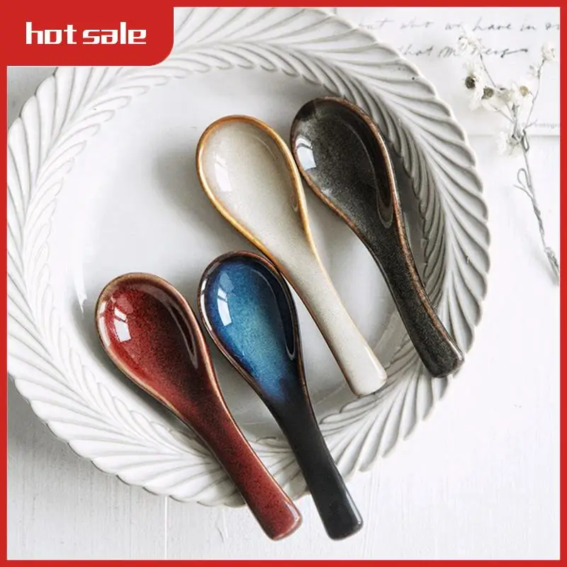 

A50M-4-Piece Spoon, Japanese Style Lamian Noodles Spoon Set, Blue Spoon, Retro Porcelain Spoon