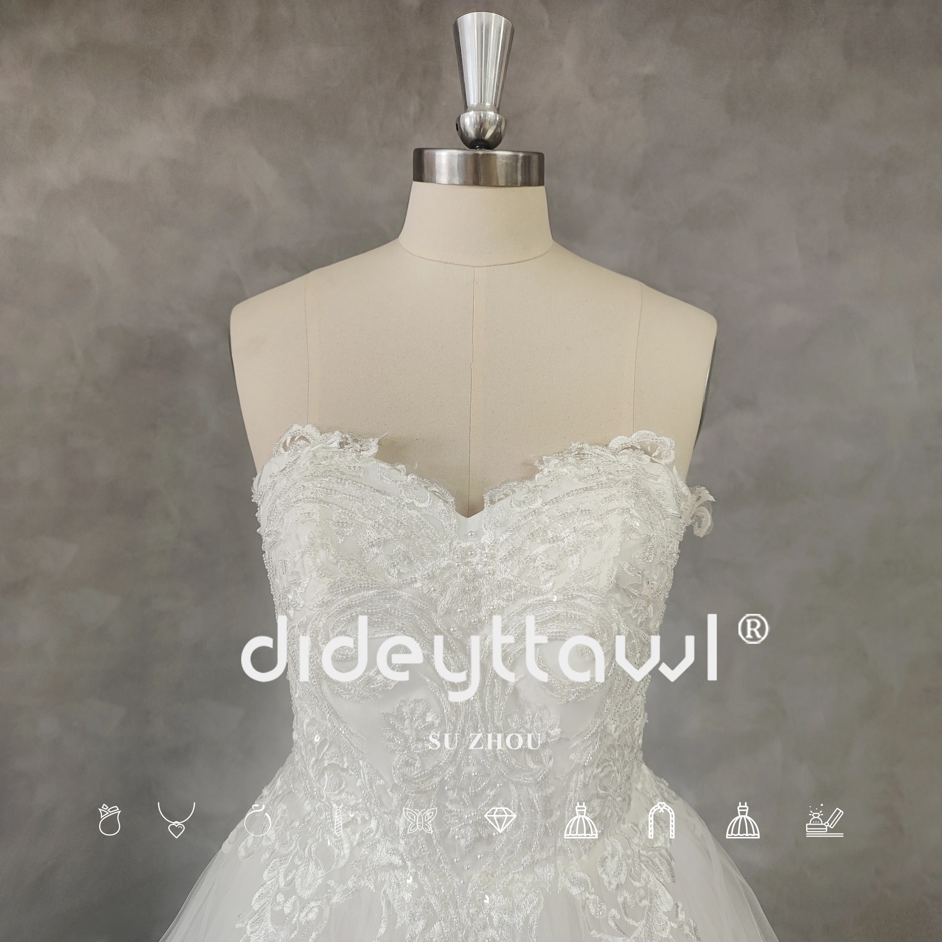 DIDEYTTAWL-Strapless A-Line Vestido de Noiva, Vestido De Noiva, Lace Up Back Appliques, Imagem Real, Sem Mangas, Elegante, Corte