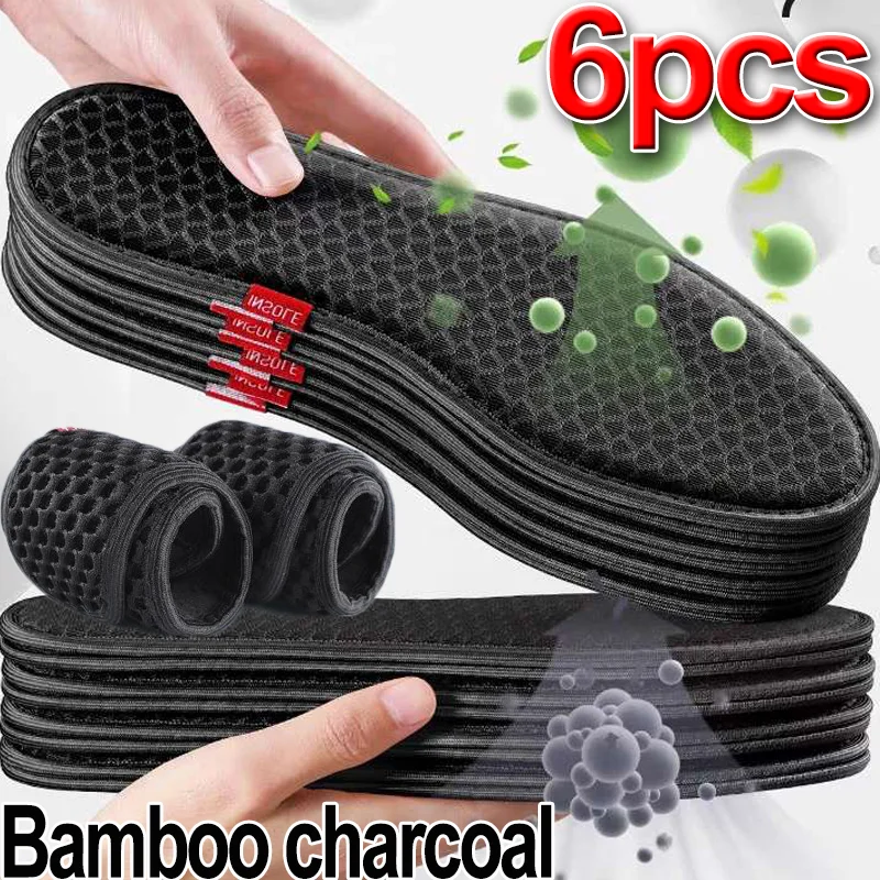 6Pcs Bamboo Charcoal Deodorant Insoles Mesh Breathable Absorb-Sweat Shoe Pads Men Running Sports Shoes Insert Deodorant Insole