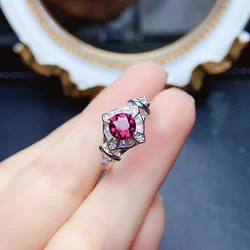 FS S925 Sterling Silver Inlay 5mm Natural Garnet Ring for Women Fine Fashion Charm Weddings Jewelry With Certificate MeiBaPJ