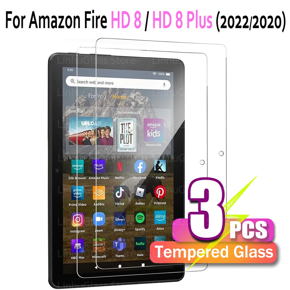 Protector de pantalla para tableta Fire HD 8 y 8 Plus (12.ª/10.ª generación, lanzamiento 2024/2022/2020) Película de vidrio templado de 8.0 pulgadas