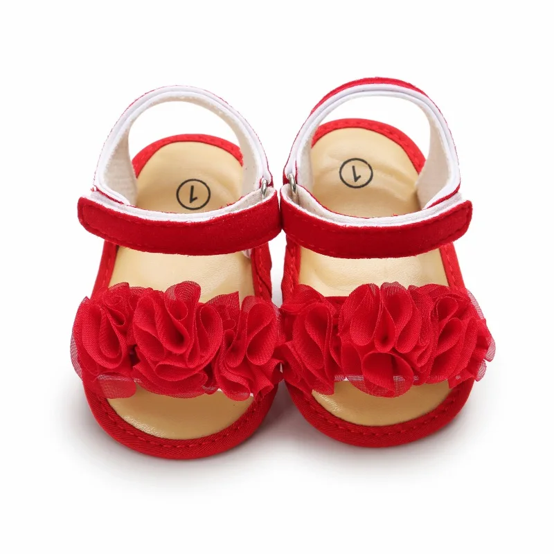 Jlong Summer Newborn Baby Shoes Girls Flower Lace Sandals Fashion Toddler Soft-soled Non-slip Infant Crib Shoes 0-18 months