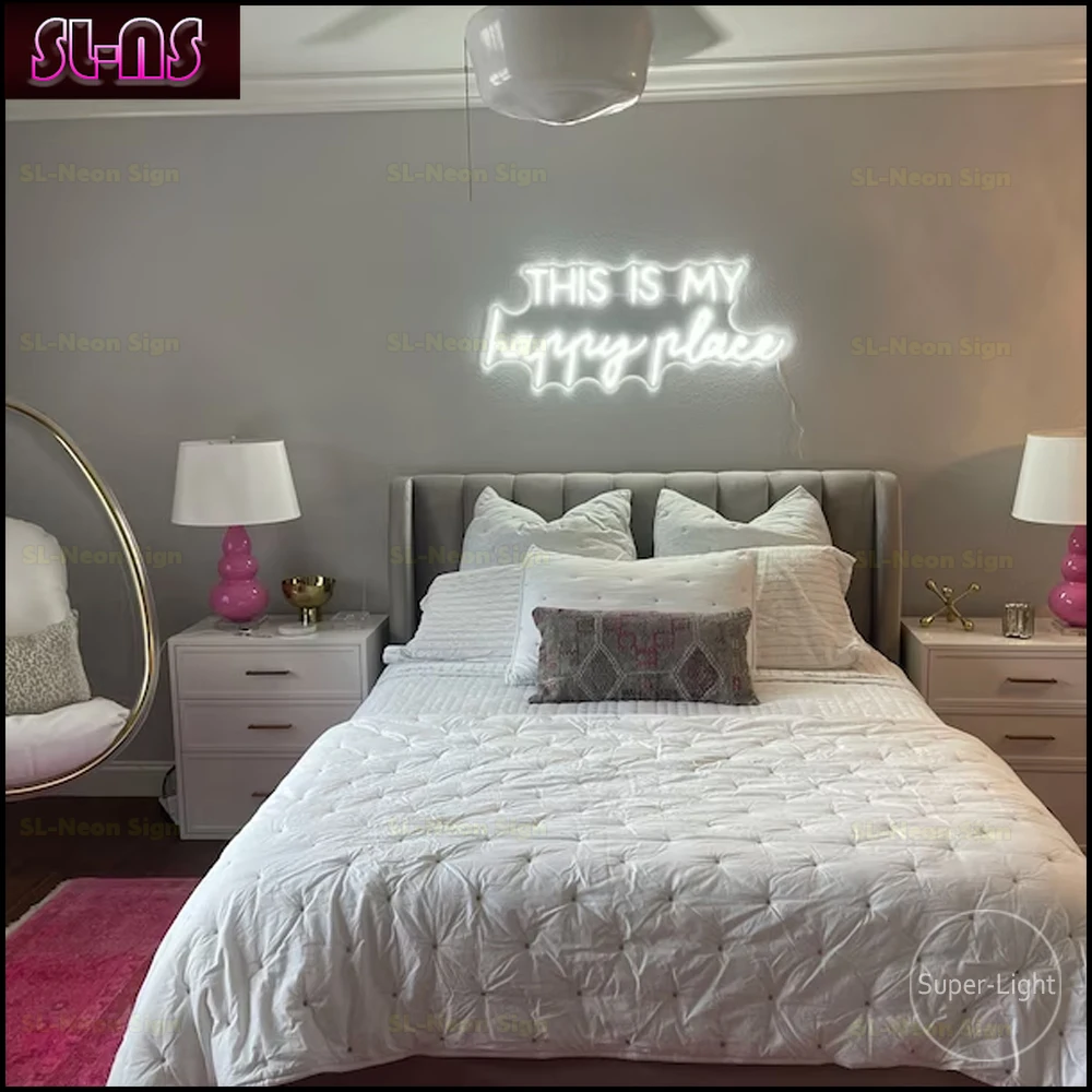 30 INCH This is My Happy Place Neon Sign Custom Wedding Neon Sign LED Neon Light Sign for Wall Decor Bedroom Decor Housewarming