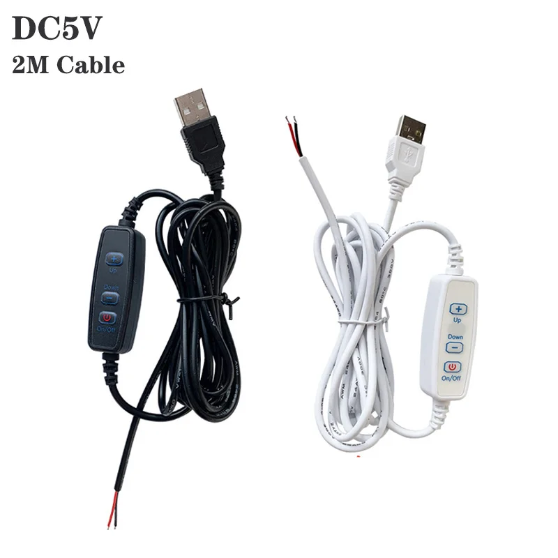 USB Dimmer 2m Wire Connector with Switch 10- Stepless Dimming for 5V LED Single-Color Light Board and Light Strips