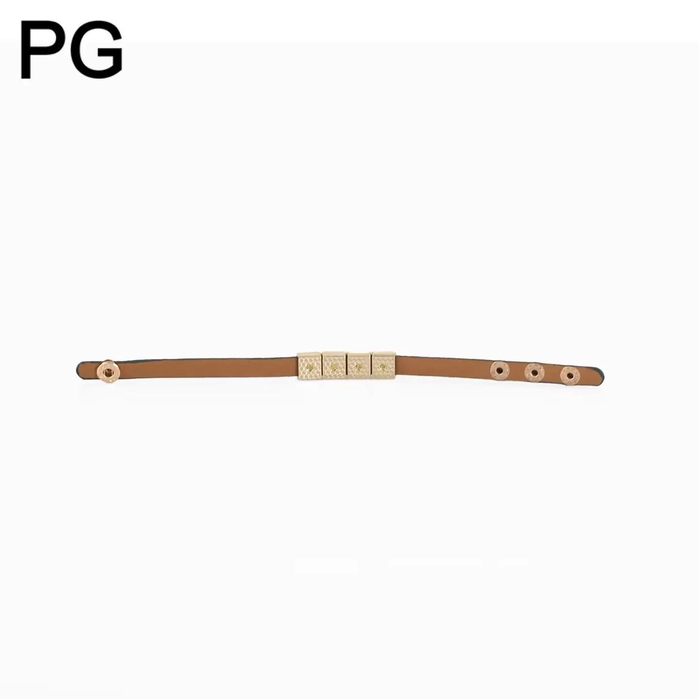 PG Leather Strap Accessories With Gold Tone Metal Stud Accents Stackable Layerable For Women Daily Wear