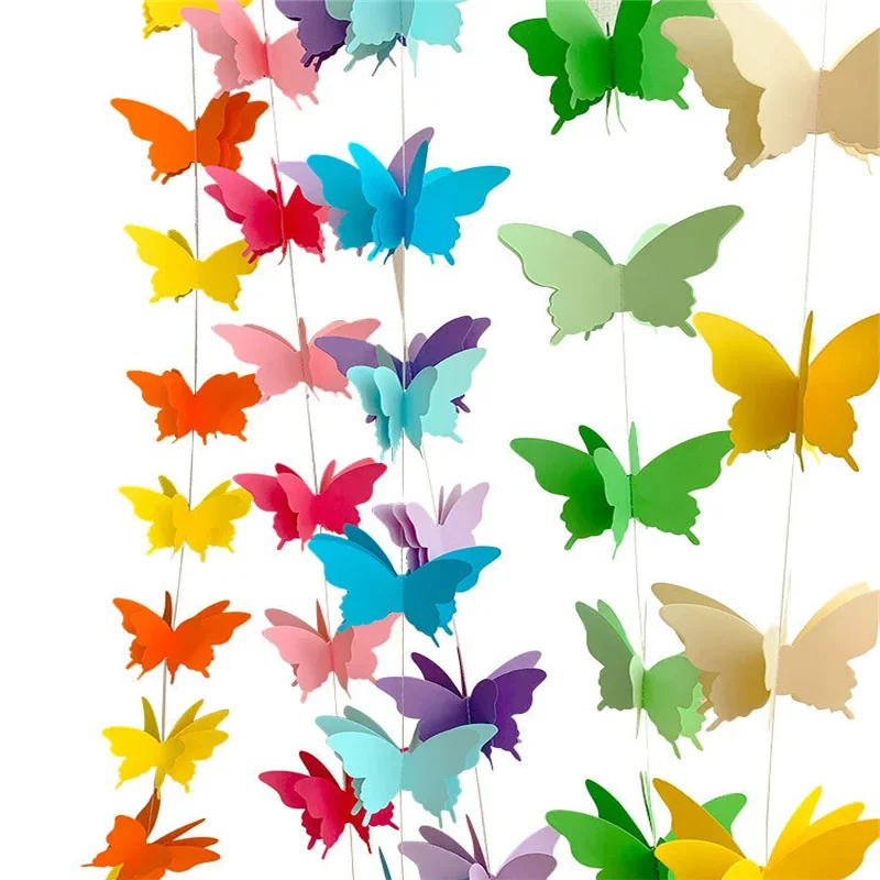 2M 3D Paper Butterfly Garland Hanging Wedding Fairy Birthday Party Decoration Butterflies DIY Banner Baby Shower Suppie