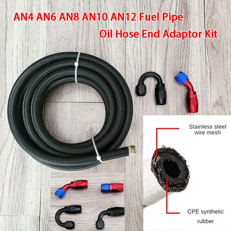 CEP Rubber Hose Nylon Braided Fuel Hose Rotary Joint Connection Adapter Kit AN4 AN6 AN8 AN10 AN12 Hose End Fittings