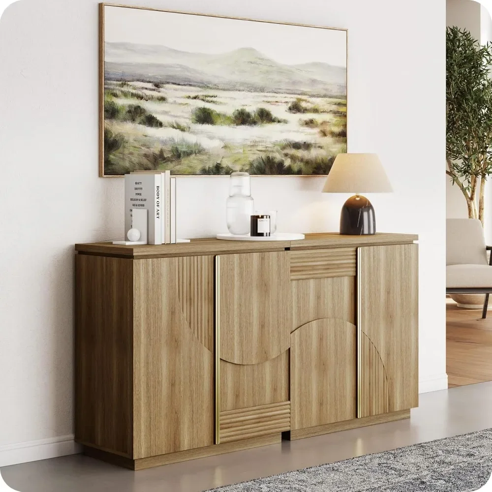 

62 Inch Mid Century Modern Sideboard Cabinet, Wood Arched Accent Buffet Cabinet with Storage, Credenza Console Table