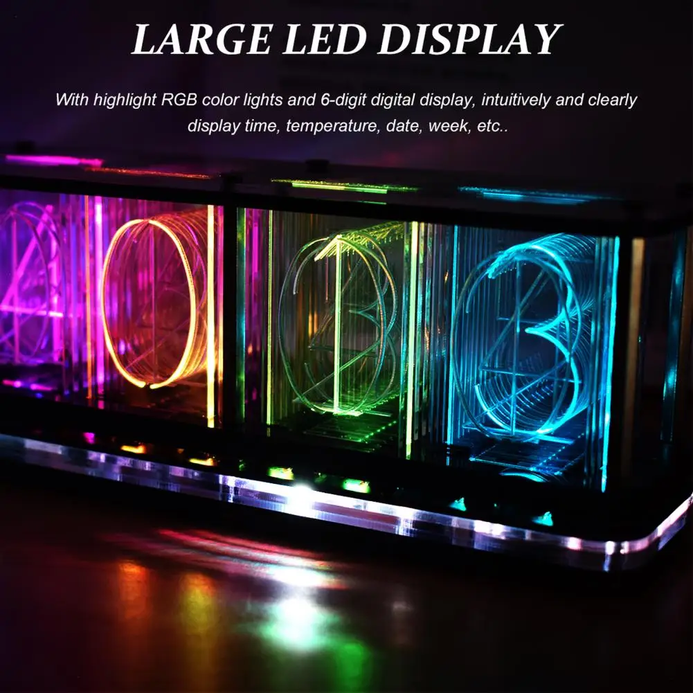 DIY Rainbow RGB LED Electronic Clock Date Week Display Tube Clock Creating Digital Wake-Up Timing Countdown Electronic Clock