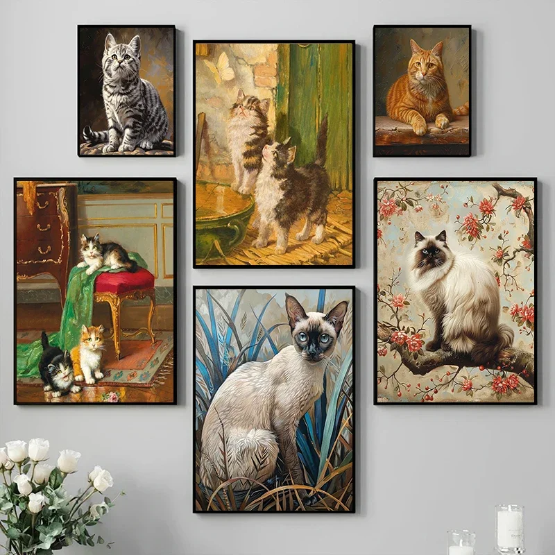 British Shorthair Scottish Fold Cat Poster Cute Family Pets Canvas Painting Wall Art Picture Living Room Home Decor Gift Idea