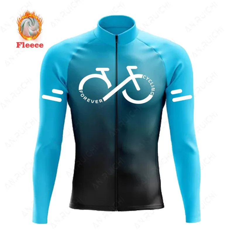 Gradient Color Series Cycling Jersey 2023 Winter Mens Long Sleeve MTB Bike Cycling Uniform Thermal Fleece Road Bicycle Clothing