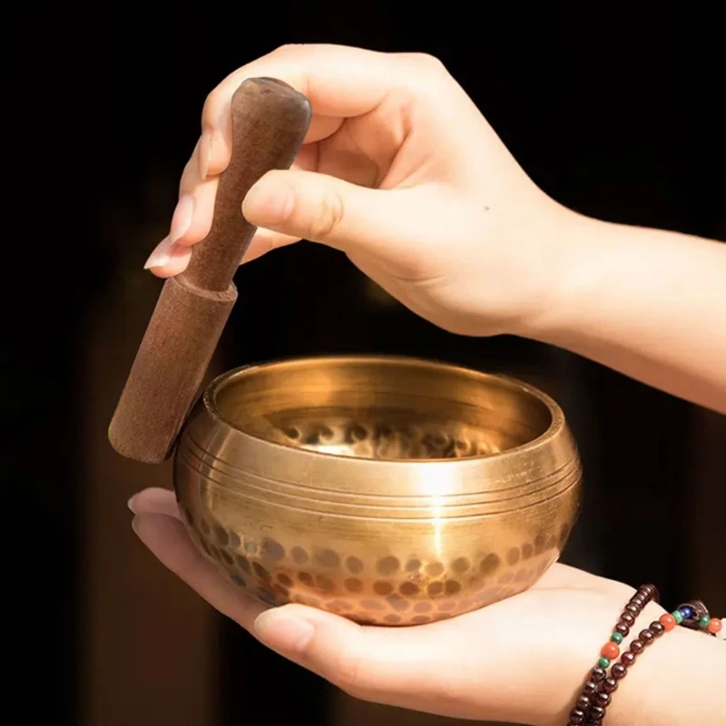 Bol chantant traditionnel, bol prière bouddhiste, Texture en laiton, adapté à guérison sonore, à l'équilibrage des chakras