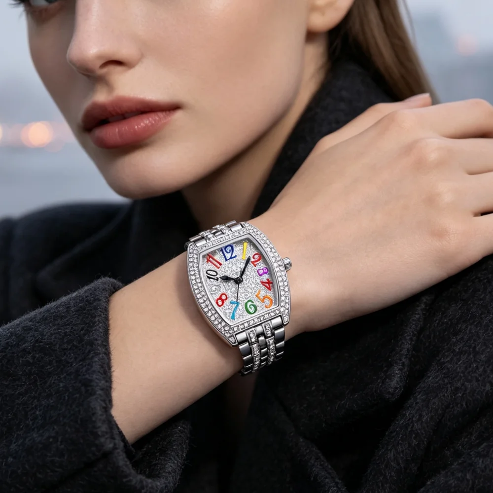 Lady's Silver Watch Vintage Watch Luxury Women's Diamond-Decorated Dress Stainless Steel Bracelet Watch Quartz Waterproof Watch