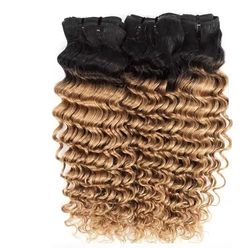 

100% Human Hair T1B/27 Honey Blonde Human Hair Bundles Deep Wave Hair Weft Ombre Color #27 Brazilian Hair Extensions 1/3 Pcs
