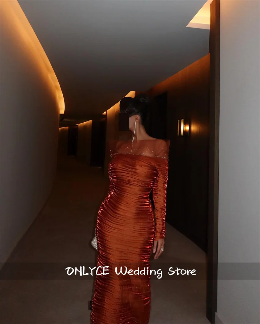 فساتين برتقالية للحفلات الراقصة 2025 بأكمام طويلة لحفلات أعياد الميلاد العربية في دبي فستان رسمي لحفلات الزفاف حسب الطلب