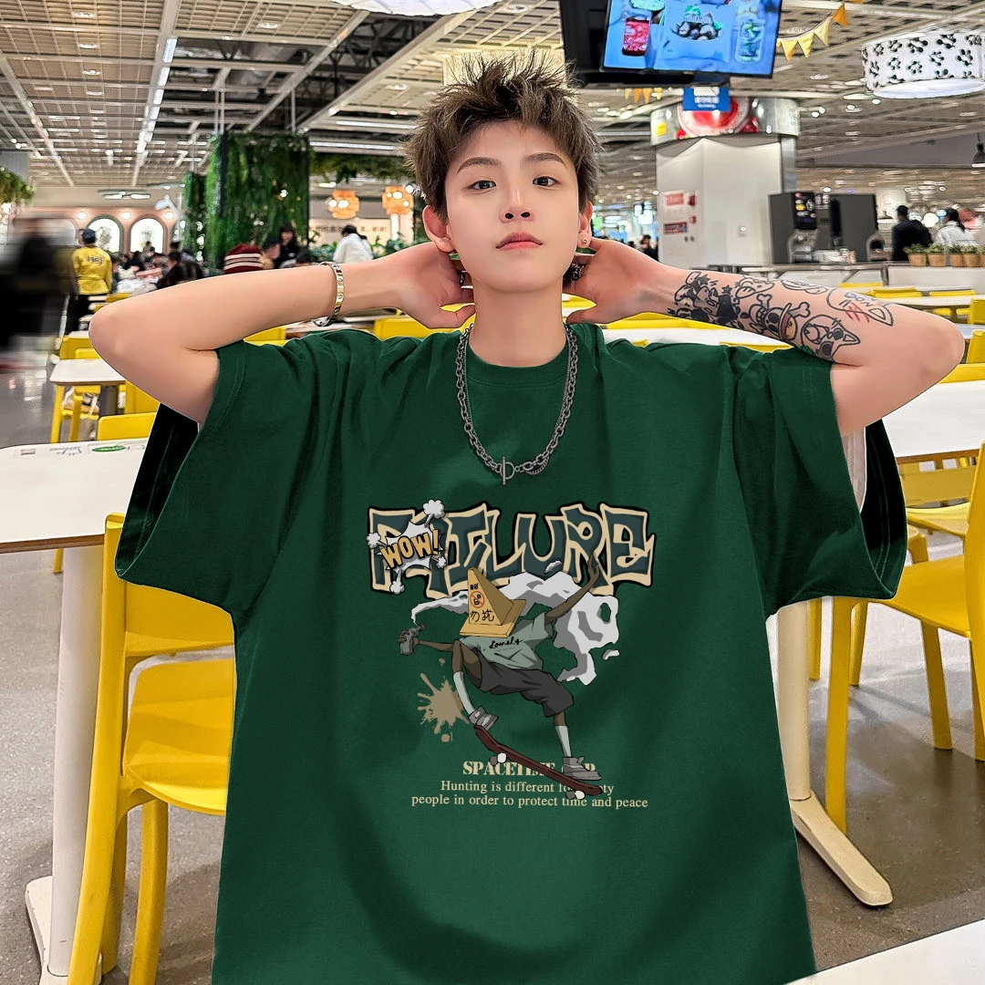 

American Retro Men's Full Cotton T-irt Combed Cotton Tee-Needle Heavyweight ort Sve Trendy f Sve T-irt