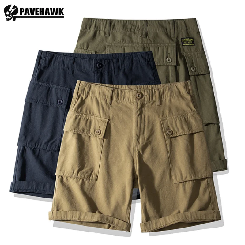 

Retro Multi Pocket Hiking Shorts Mens Soft Canvas High Waisted Tooling Quarter Pants Summer Comfortable Sports Middle Pants