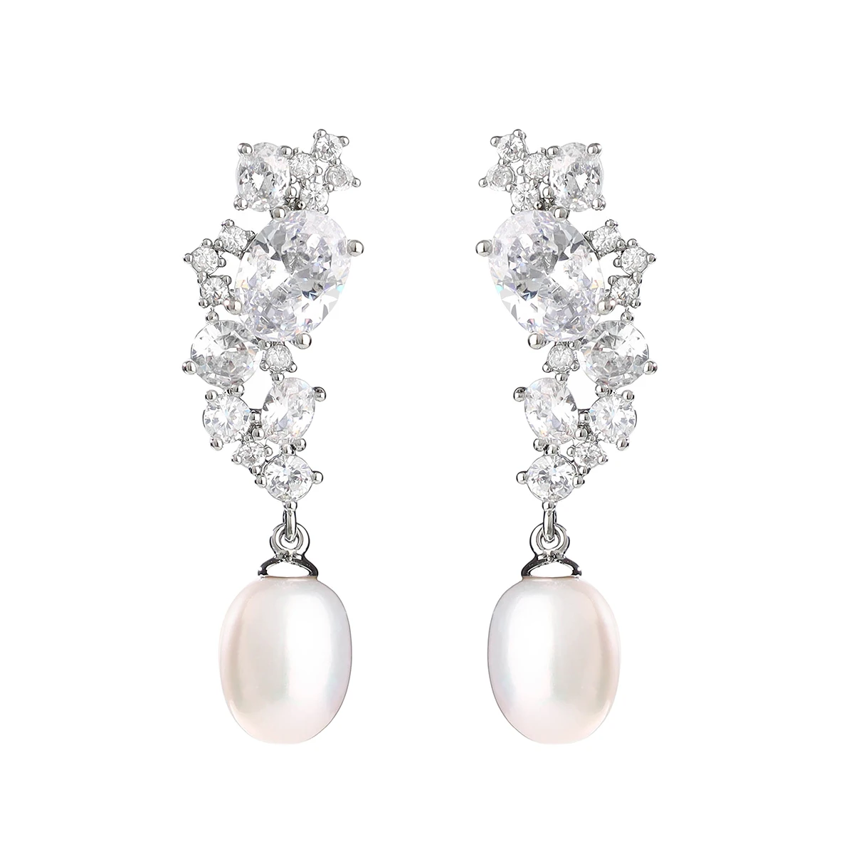 Bridal Natural Pearl Earrings Micro Set Cubic Zirconia Pendant Earrings For Wedding Party Ball