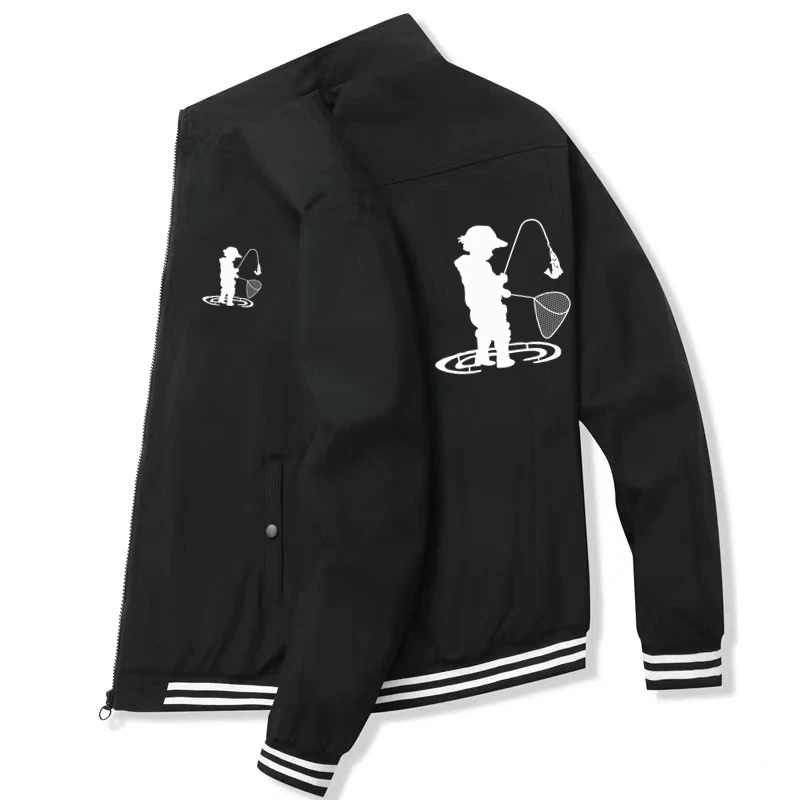 メンズ春秋ジャケットカジュアル野球コート釣り少年グラフィックプリントファッショントレンドアウターウェア