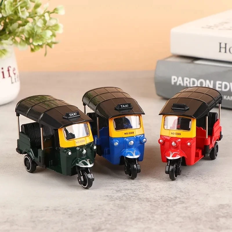 1:43 Scale Alloy Simulation Taxi Model Bangkok India Tricycle Diecast Vehicle Classic Autorickshaw Toys Collection Display Gift
