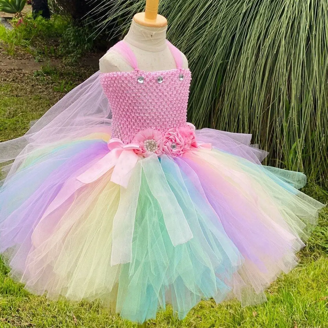 Girls Pastel Butterfly Fairy Dress Kids Flower Tutu Dresses with Wing and Stick Hairbow Outfit Children Birthday Party Costumes