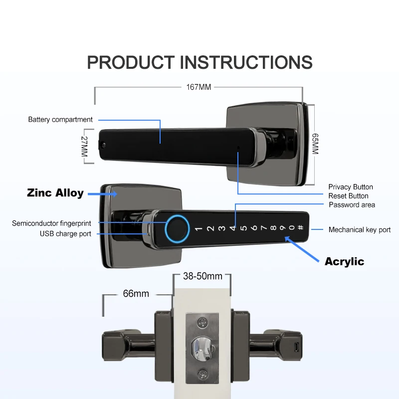 Tuya-cerradura de puerta inteligente para el hogar, cerrojo electrónico con Bluetooth, huella dactilar, contraseña Digital, desbloqueo remoto por aplicación, compatible con Alexa y Google