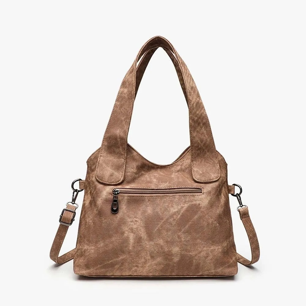 

Tie-dye Handbag Retro Tote Bag Texture Leather Magnetic Button Contrast Color Shoulder Bag Anti-splash Water Multi-pockets