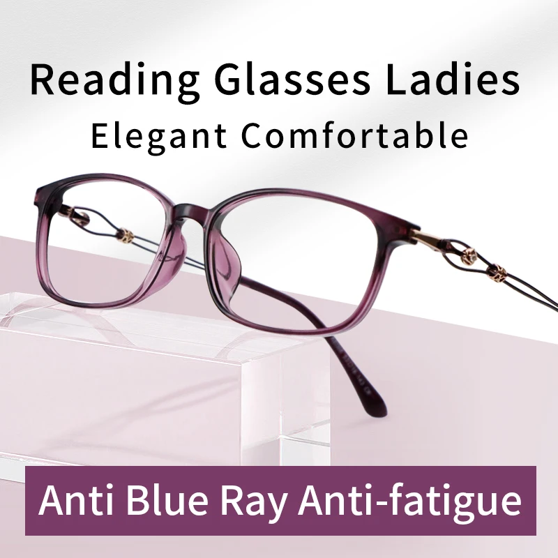 

Blue Light Blocking Reading Glasses, Traditional Frames in Assorted Colors, for Women Magnifying Presbyopic Eyeglasses