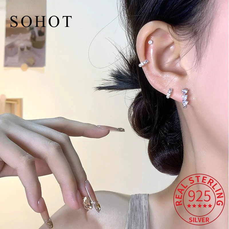 

Real 925 Sterling Silver Heart Zircon Trendy Stud Earrings For Fashion Women Personality Fine Jewelry Light Luxury Accessories