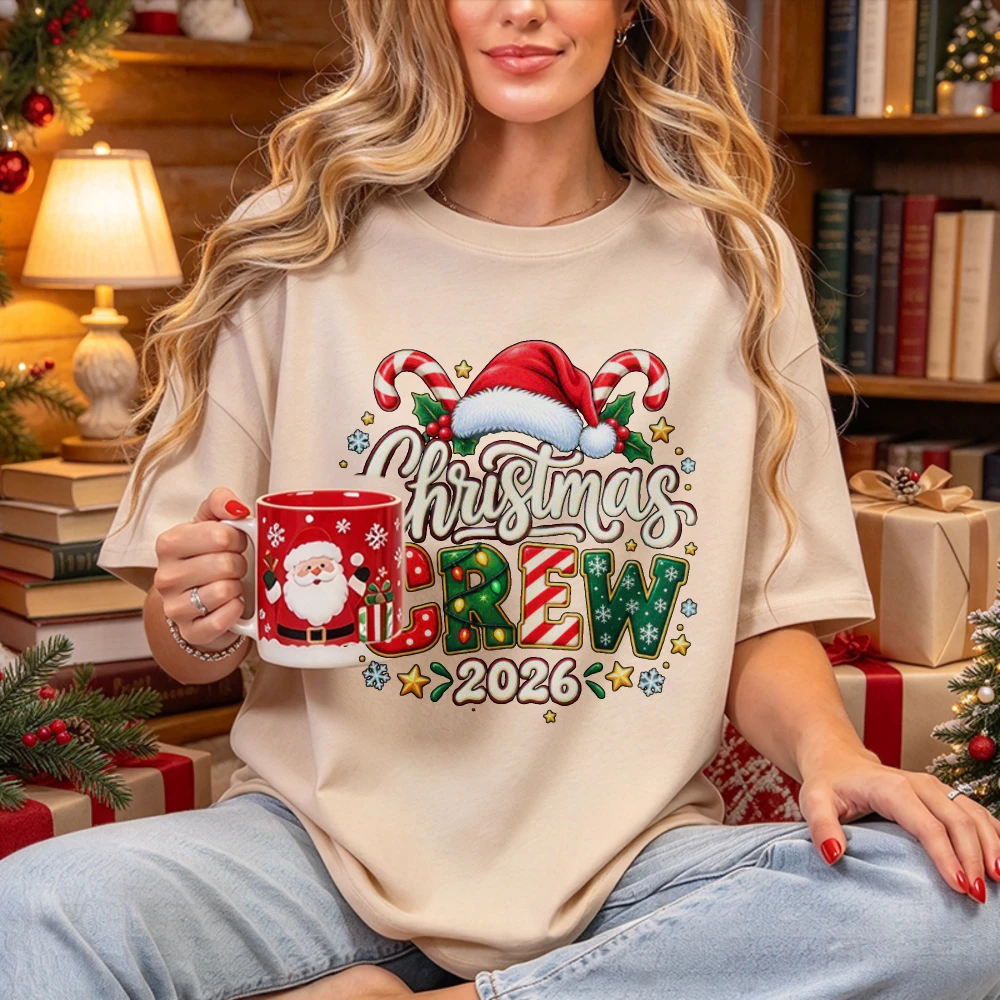 Christmas Crew 2026 Family Matching Holiday Varsity Santa Christmas T-Shirt  Y2k Clothes Aesthetic Clothes Women Clothing Women