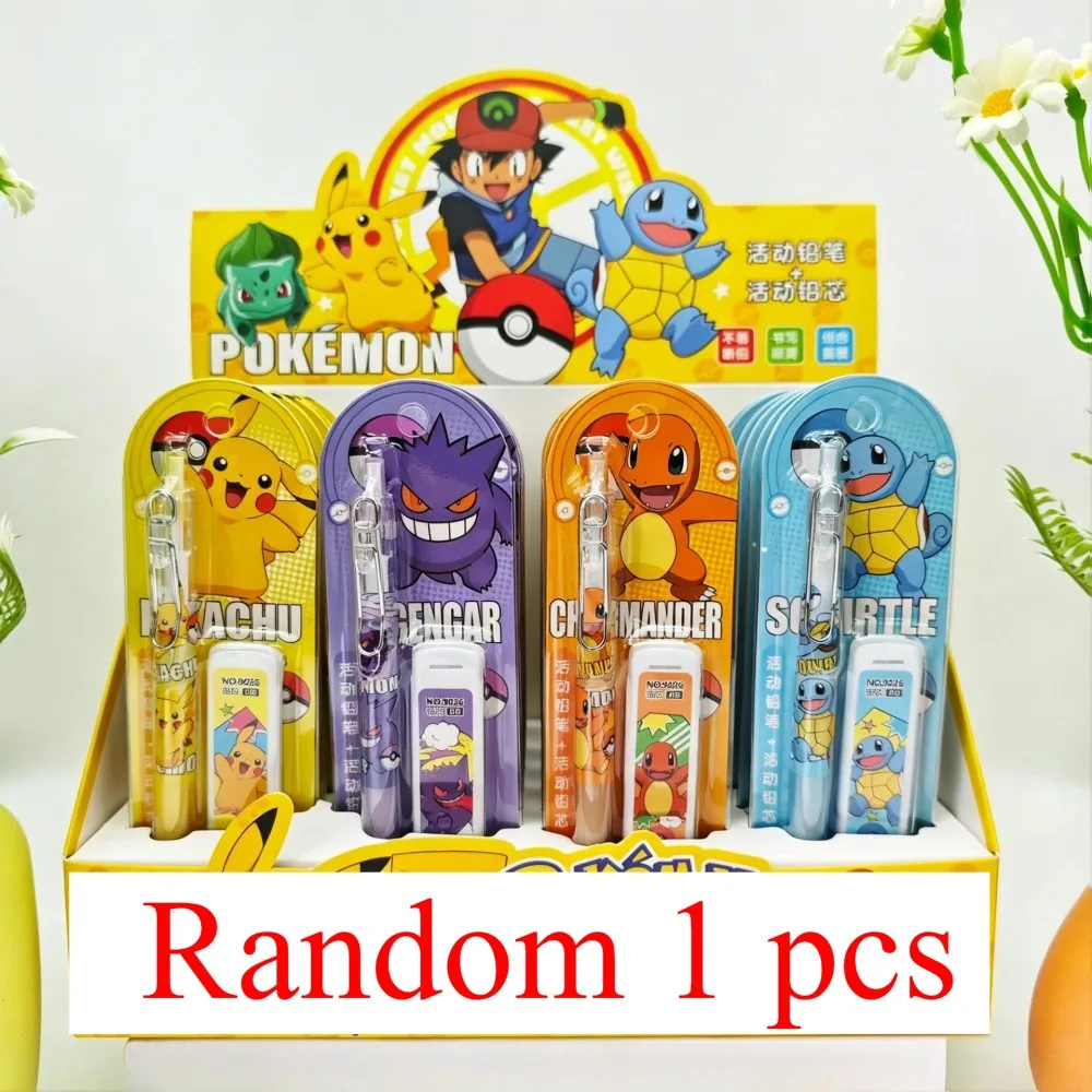 Pokemon Druckbleistift mit HB-Bleistiftminen Pikachu Charmander Squirtle Gengar Automatische Bleistifte Schulbedarf für Schüler