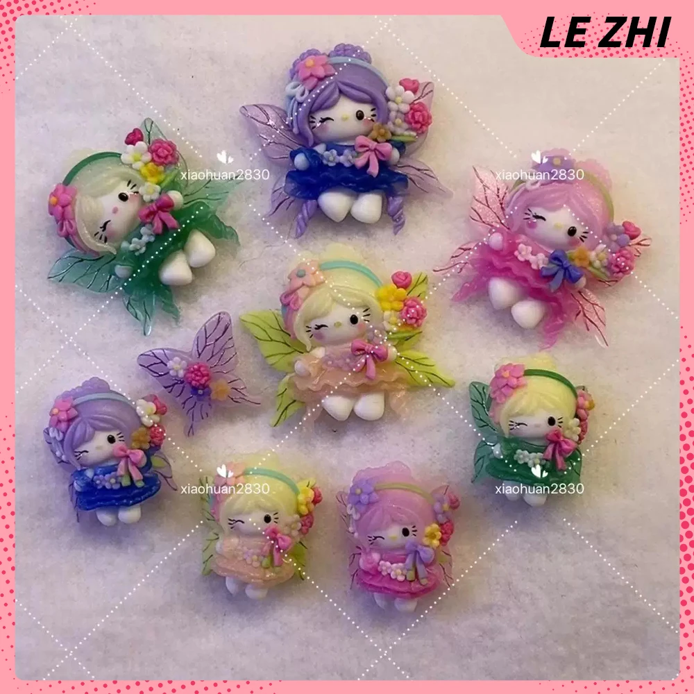 

Beautiful Cartoon Hello Kitty Flower Fairy Series Manicure Mold Accessories Colorful Butterfly Wings Bow Nail Finished Product