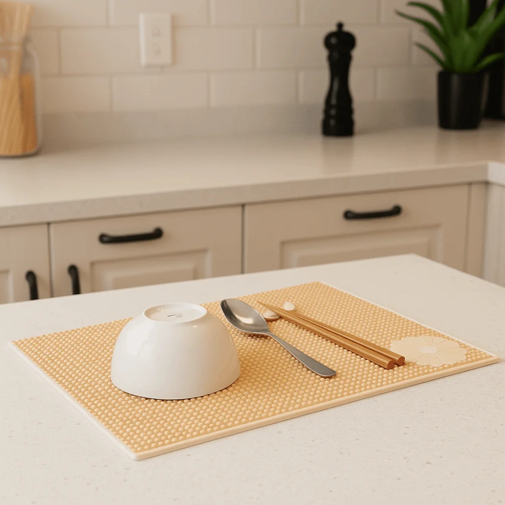 

Durable Soft Rubber Kitchen Drain Mat Foldable Quick-drying Heat Insulation Pad Non-slip Bar Mat Kitchen Countertop