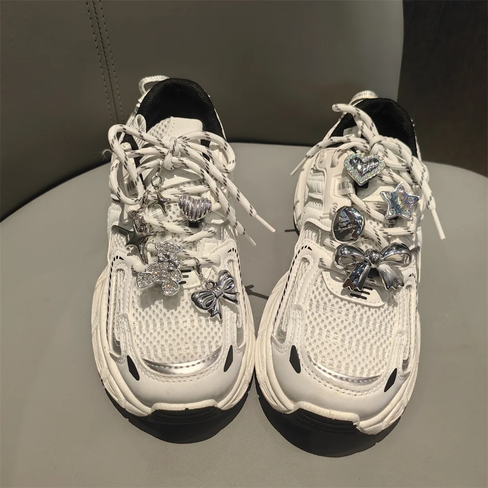 

Silver Love with Diamonds Bear Shoe laces Charms for Sneakers Decorations Premium Shoe Buckle Silver bow Shoe Decorations 1Pcs