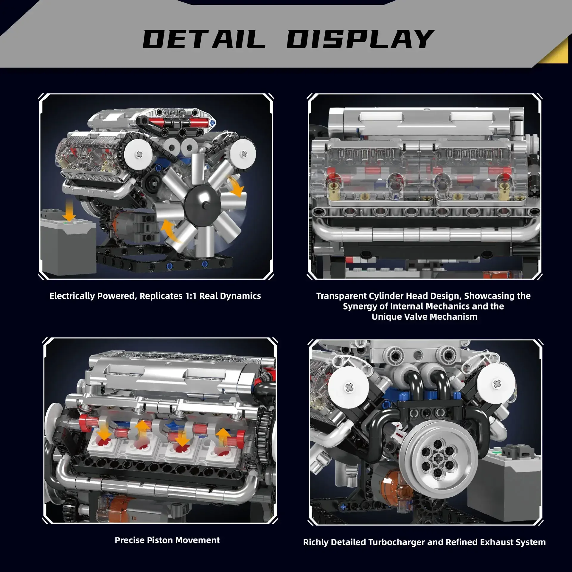 Mould King V8 Engine MOC Simulation Scale Model Kit with Battery and L Motor Electrically Driven Building Blocks Car Toy Gift