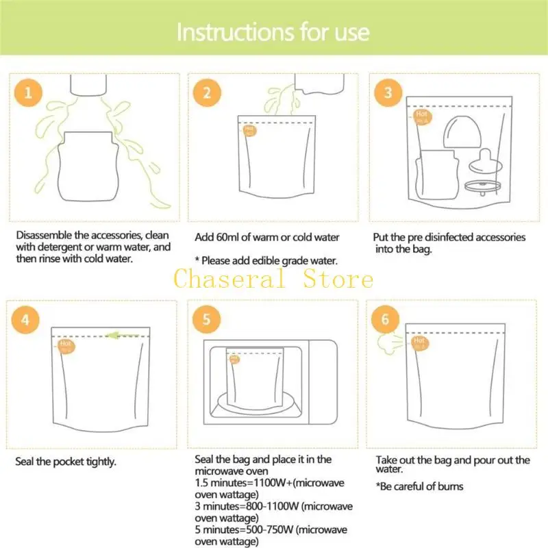 

E7CE Упаковка из 10 пакетов для дезинфекции в микроволновой печи для детских бутылочек, аксессуар для молокоотсоса