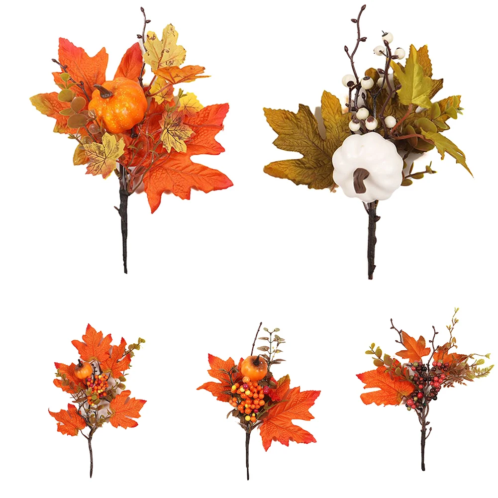 Artificial Fall Maple Leaf Branch Autumn Floral Bouquets For Home Garden Harvest Thanksgiving Party Halloween Table Decoration