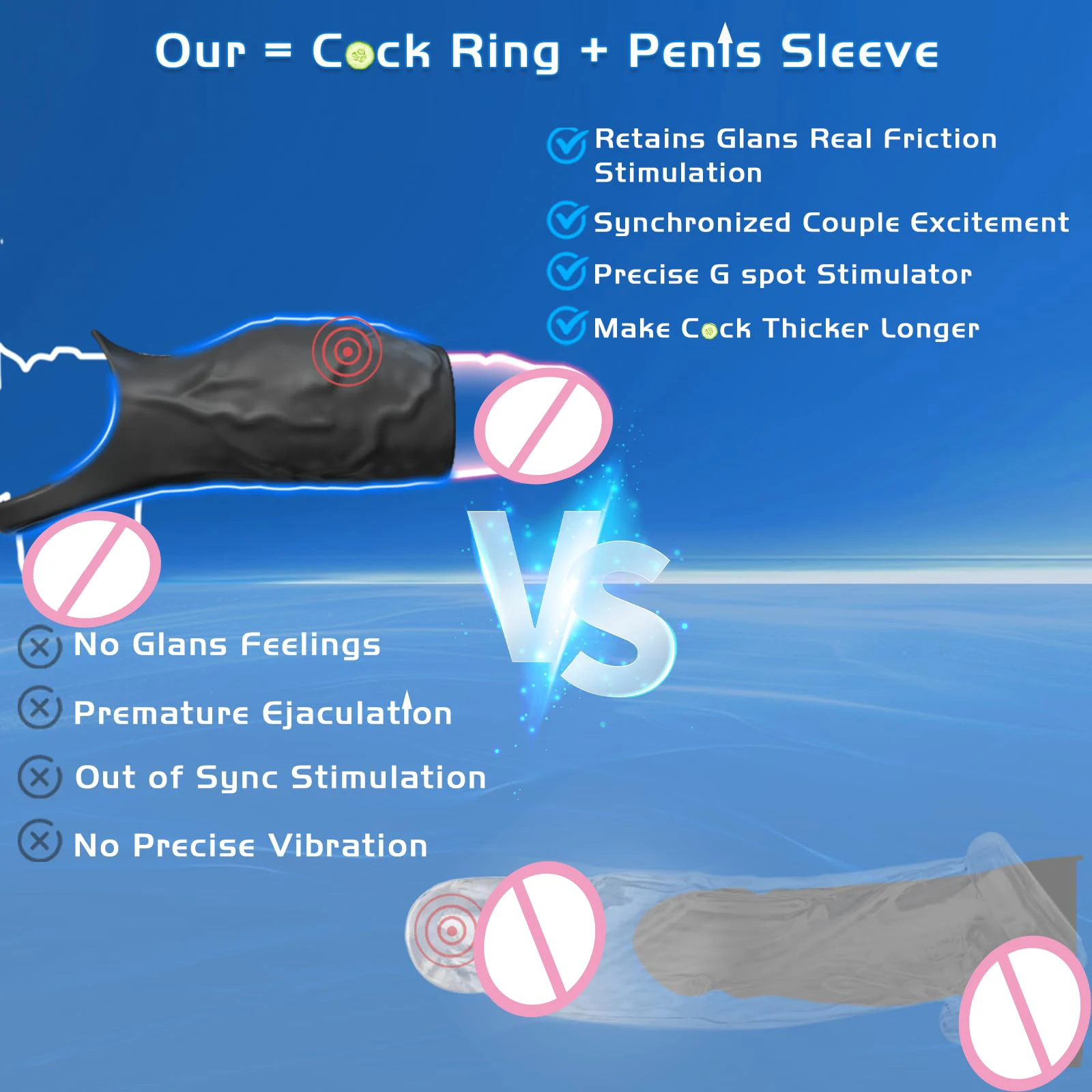 HESEKS Vibrator Penis Sleeve Cock Ring Extender for Penis Testicles G Spot Stimulation Couples Adult Sex Toys for Men Women 18+