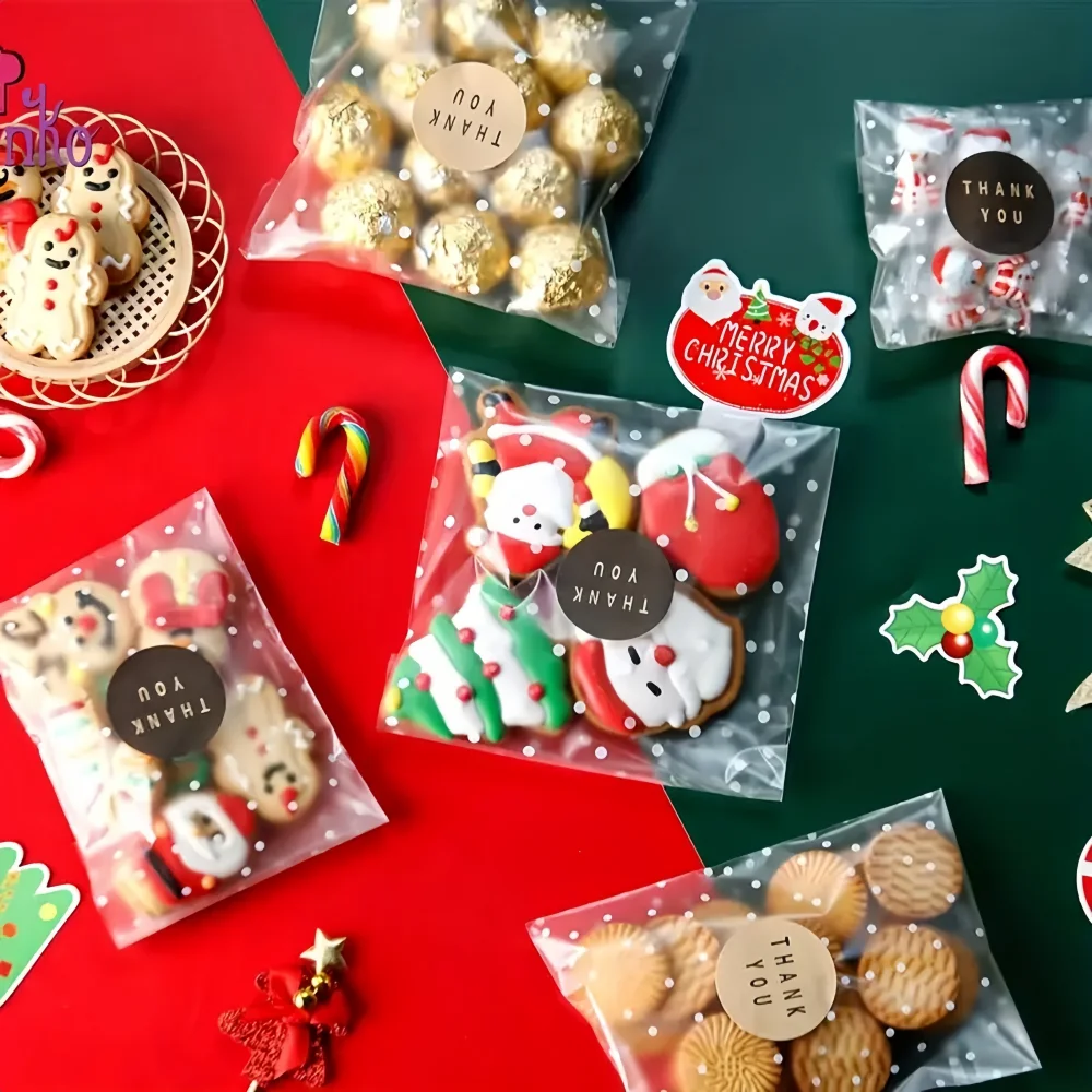 100 Stück transparente Plastik-Cellophanbeutel mit Tupfenmuster, selbstklebende Bonbon- und Kekstüten für DIY-Geschenkverpackungen, Hochzeits- und Partydekoration – Detail 4