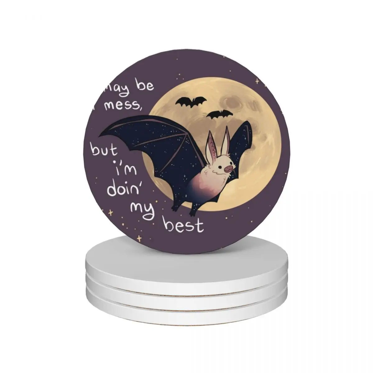 I May Be a Mess, But I'm Doin' My Best Sparkle Bat Ceramic Coasters (Set of 4) cute white Coasters